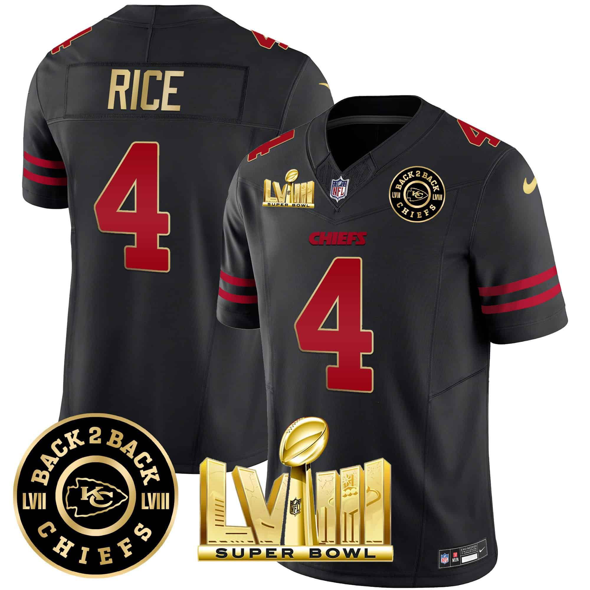 Men Kansas City Chiefs #4 Rice Black 2024 Nike Super Bowl LVIII & Back-2-Back Patch Vapor NFL Jersey style 1->indianapolis colts->NFL Jersey